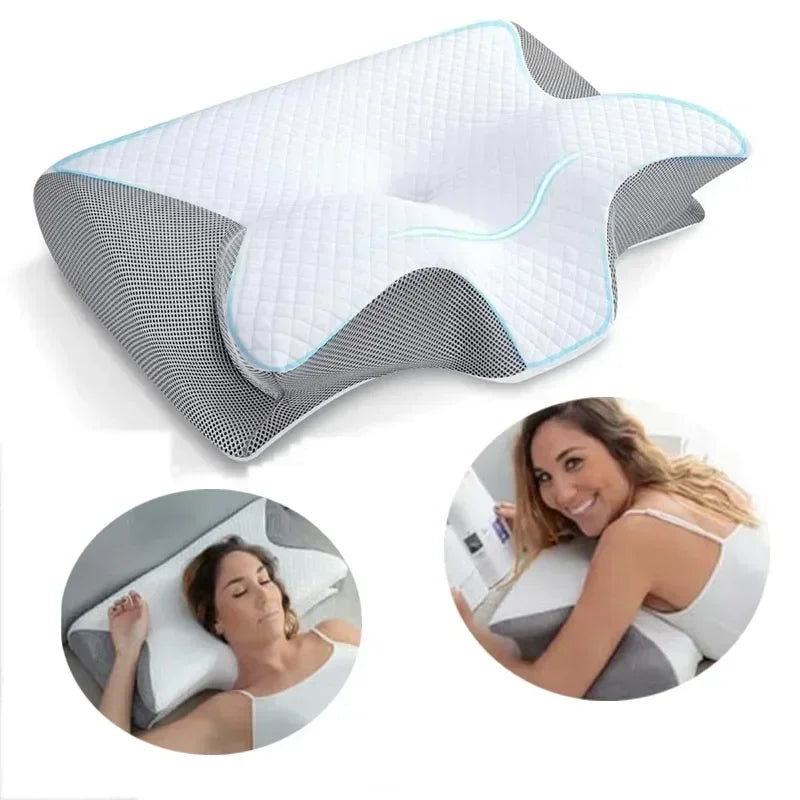 Memory foam pillow for neck pain relief and abdominal support