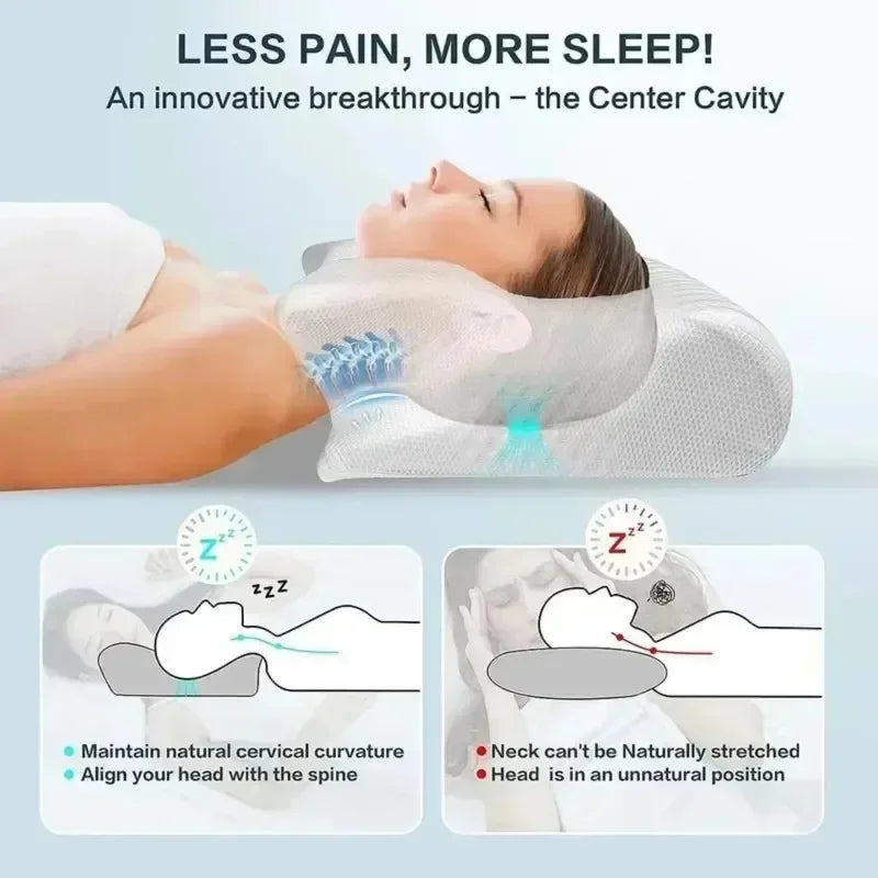 Memory foam pillow for neck pain relief and abdominal support