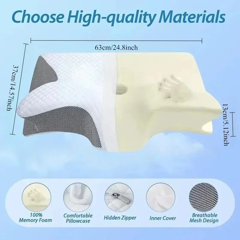 Memory foam pillow for neck pain relief and abdominal support