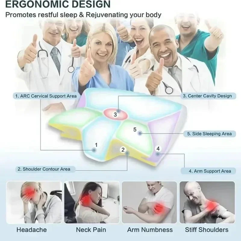 Memory foam pillow for neck pain relief and abdominal support