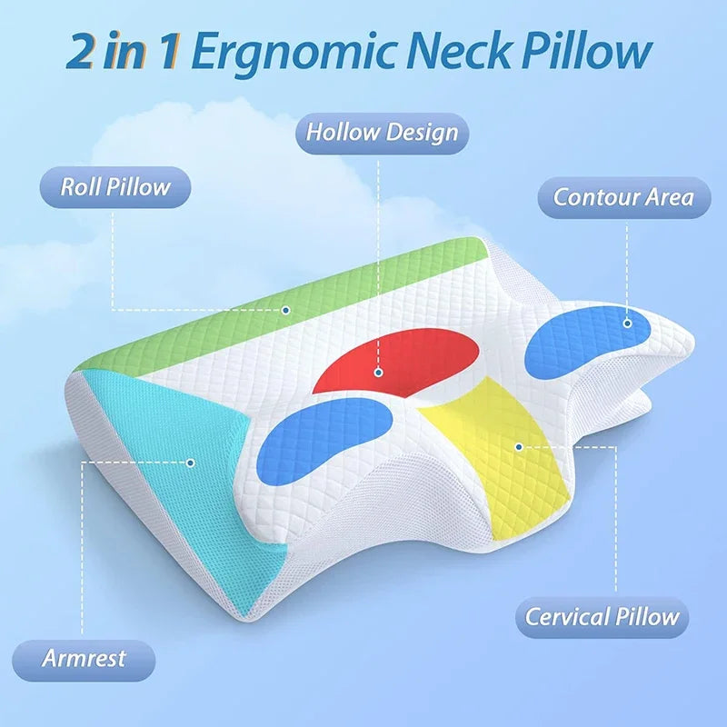 Memory foam pillow for neck pain relief and abdominal support